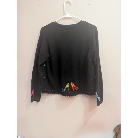 VINTAGE 90s black dressy high heel cardigan w/button front by Jane's Closet, Med - Picture 4 of 8